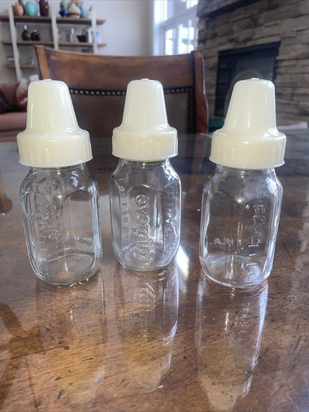 H Vintage Evenflo 4 oz. Glass Baby Bottle Made in USA LOT cap lid